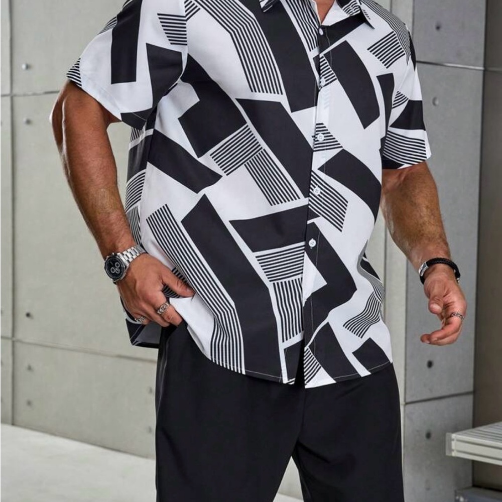 Men's Black and White Geometric Shirt